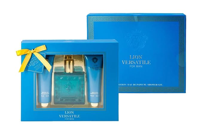 Lion Versatile Cologne Gifts Sets for Men, Eau De Toilette (3.4 fl oz), Body Lotion (3.0 fl oz), Shower Gel, (Pack of 3)