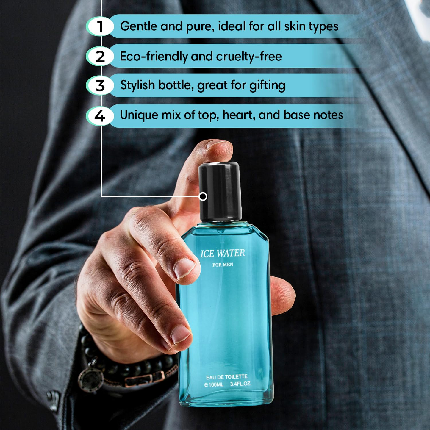 Ice Water Cologne for Men 3.4oz/100ml Eau de Toilette, Natural Spray
