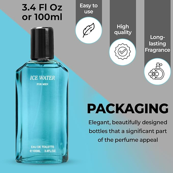 Ice Water Cologne for Men 3.4oz/100ml Eau de Toilette, Natural Spray