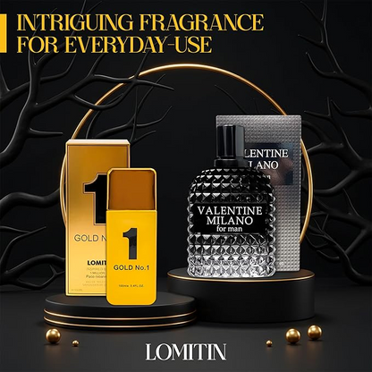 Valentine Milano Cologne for Men (EDP) & Gold No. 1 Fragrance for Men, (EDT), Wonderful Gift, Masculine Scent for All Skin Types, 3.4 Fl Oz Each (Pack of 2)